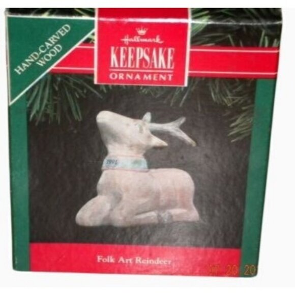 Hallmark Keepsake Folk Art Reindeer Ornament 1991 Handcarved Wood Holiday Decor - Picture 1 of 8